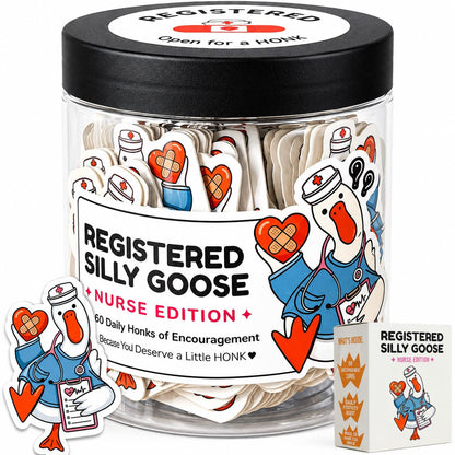 Registered Silly Goose Nurse Jar — 60 Funny Affirmation Cards, Nurses Week Appreciation Gift for Women, Nursing Graduation Gift, RN LPN CNA Encouragement
