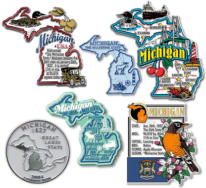 Michigan Six-Piece State Magnet Set by Classic Magnets, Includes 6 Unique Designs, Collectible 3D Rubber Vintage-Style Souvenirs and Gifts Made in the USA