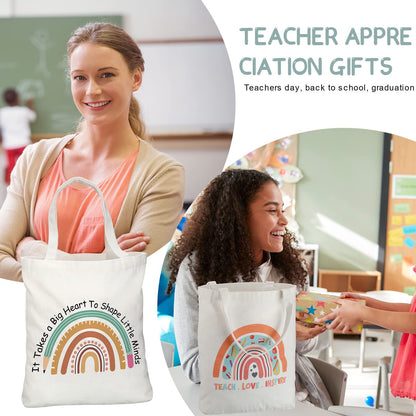 Mixweer 4 Pcs Teacher Appreciation Gifts Bags Teacher Canvas Tote Bags for Women Christmas School Supply(Rainbow Style)