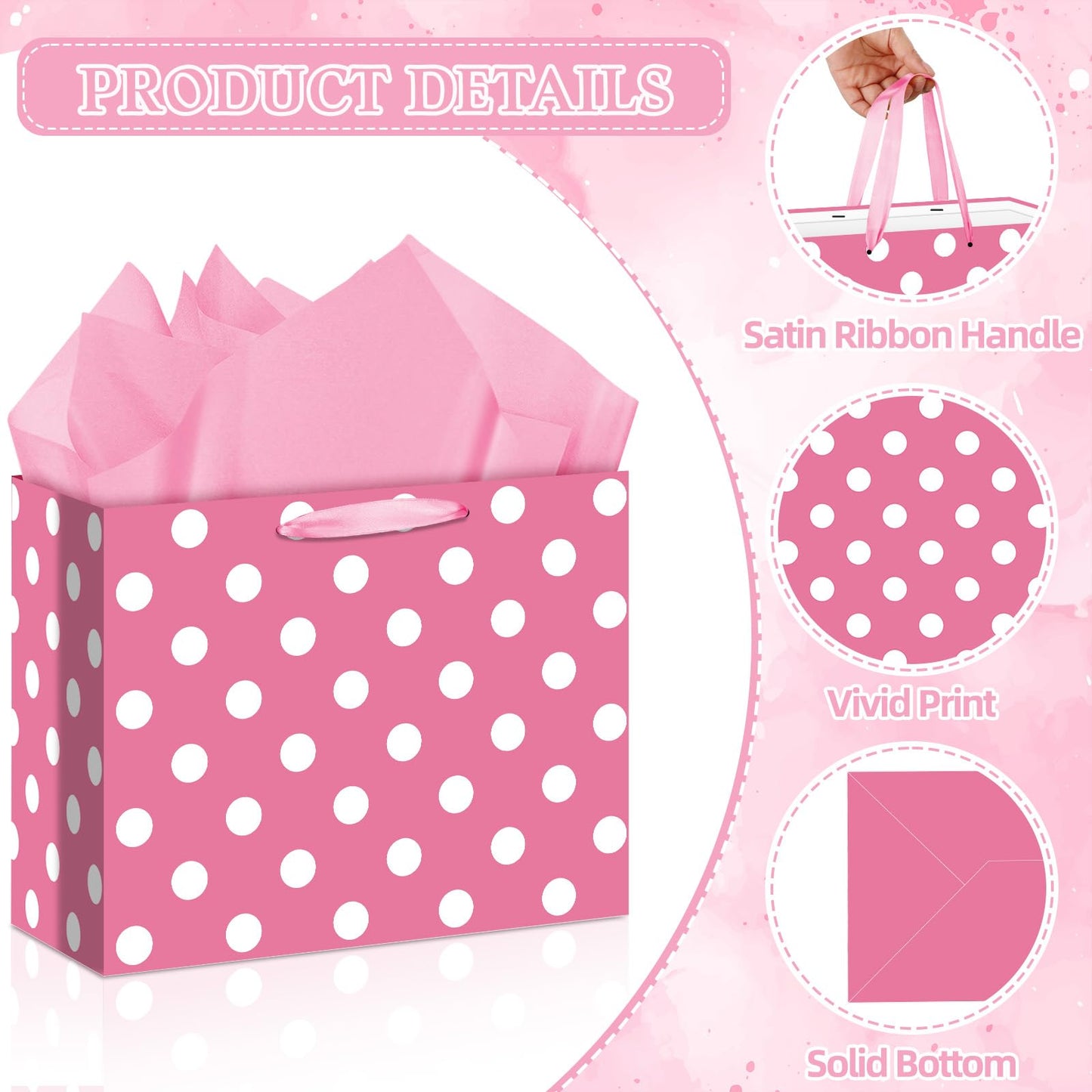 Allparty 11.8" Pink Polka Dot Gift Bag Set - Cartoon Mouse Design with Wrapping Paper, Card, Envelope & Stickers - Girls Birthday Baby Shower Party Favor Supplies