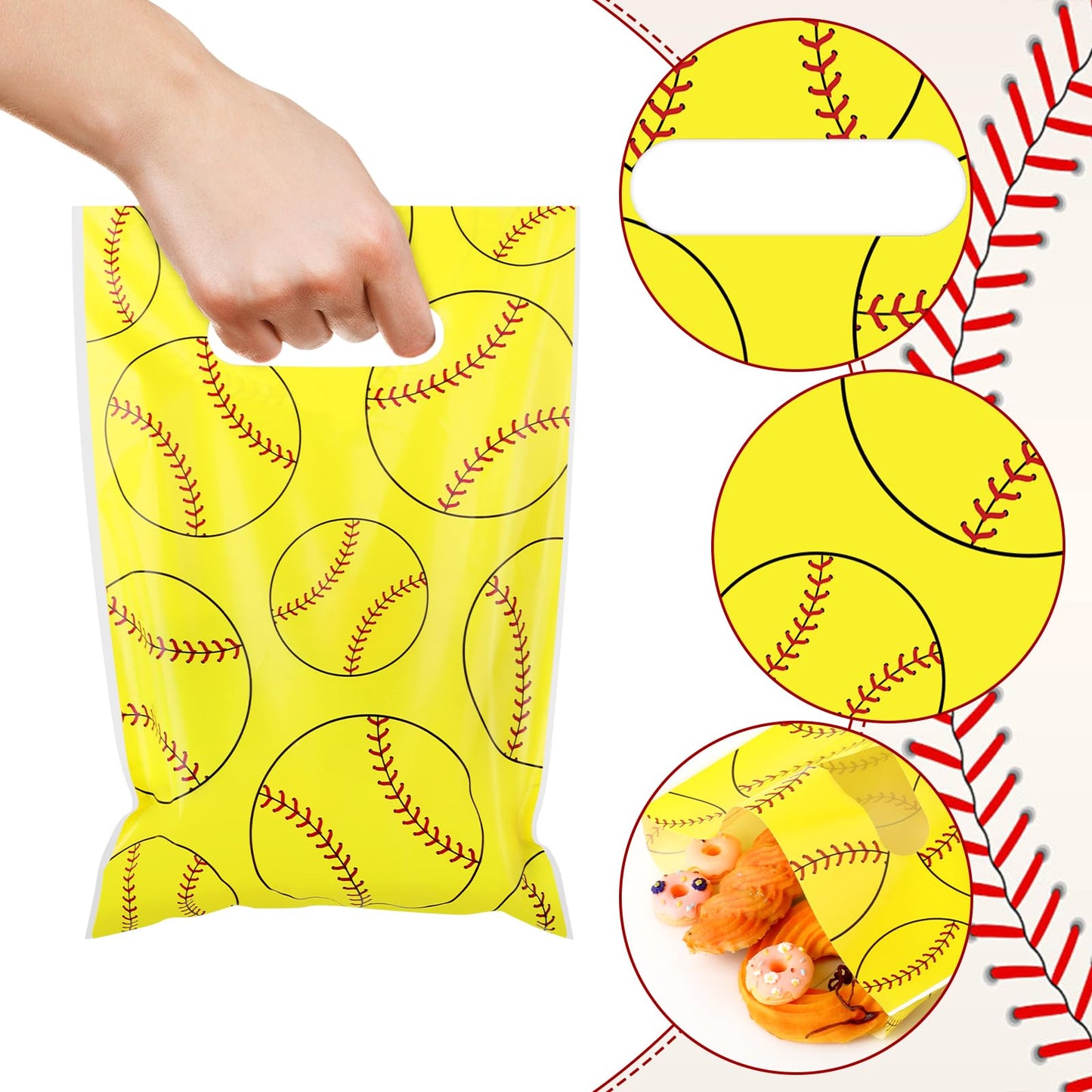 Hxezoc 50 Pieces Softball Gift Bags Plastic Softball Bags Practical Gift Bags Sport Party Favors for Softball Theme Birthday Party Decoration Supplies