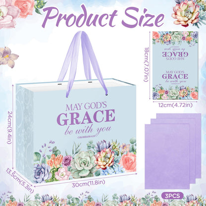 Christian Art Gifts Bag with Card & Purple Tissue Papers,Scripture Gift Bag,May God's Grace Be With You Scripture Gift Bag with Bible Verse for Mother's Day,Baptism,Wedding,Christian Goodie Treat Bag