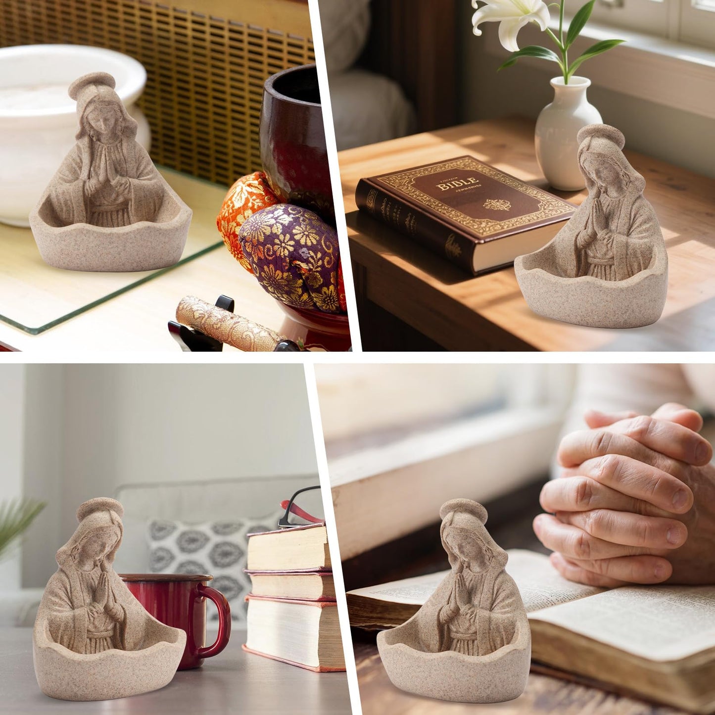 Virgin Mary Statue, Catholic Gifts for Women, Virgin Mary Keepsake Rosary Holder, 5.5" Blessed Mother Statues, Catholic Decor (Sandstone)