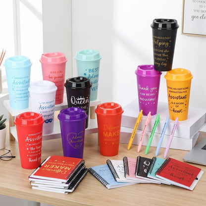 Glenmal 36 Pcs Administrative Professional Day Gifts Bulk 16oz Inspirational Plastic Cups Thank You Notebook Mini Pen Administrative Assistant Gifts for Secretary Receptionist Staff Coworker