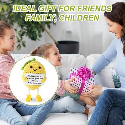 TOYMIS Funny Positive Lemon, 4.3 Inch Emotional Lemon Crochet Support Doll with Encouragement Card Cute Handmade Knitted Positive Toy for Friends Family Home Office Decoration Party Favors Accessories