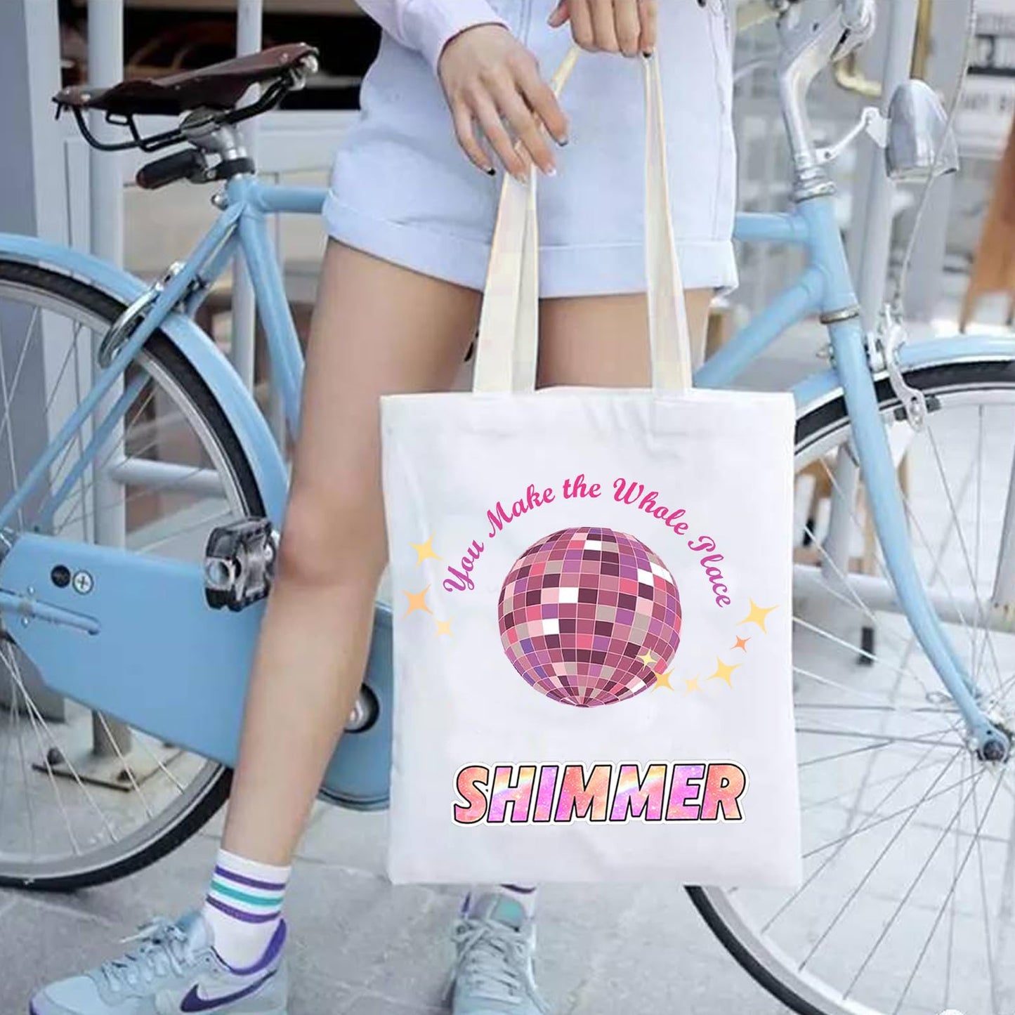Canvas Tote Bag for Women, Cute Tote Bag, Music Lovers Singer's Merch Present, You Make The Whole Place Shi.m.mer, Aesthetic Large Capacity Foldable Storage Bags, Reusable Casual Grocery Bag