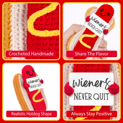 Funny Positive Coffee, Emotional Crochet Doll, Cute Crochet Potato Partner Toy with Positive Card Cheer Up Funny Gag Gifts for Best Friend Birthday Women Teacher Fall（Hotdog