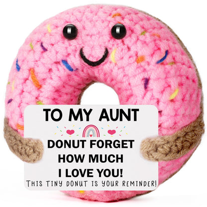Aunt Birthday Gifts for Women - to My Aunt, Small Cute Funny Handmade Crochet Donut Christmas Mother's Day Birthday Gifts for Best Aunts Aunty Auntie Ever from Niece Nephew