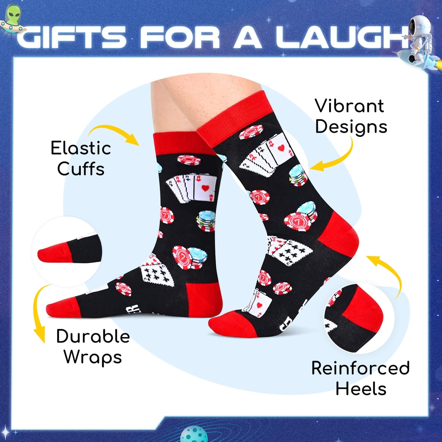 HAPPYPOP Gifts for Horror Movie Lover - Scary Movie Stock Market Poker Socks for Men Women