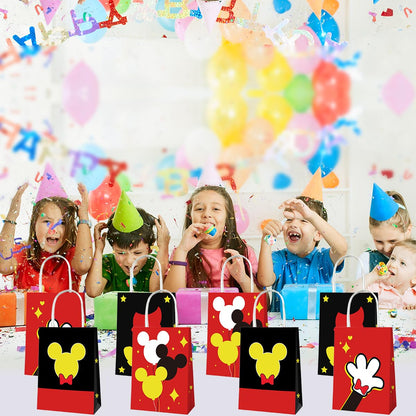 OU RUI 12Pcs Mouse Birthday Party Gift Bag Kids Birthday Candy Snack Carry Paper Bags Cartoon Mouse Theme Party Decoration Supplies