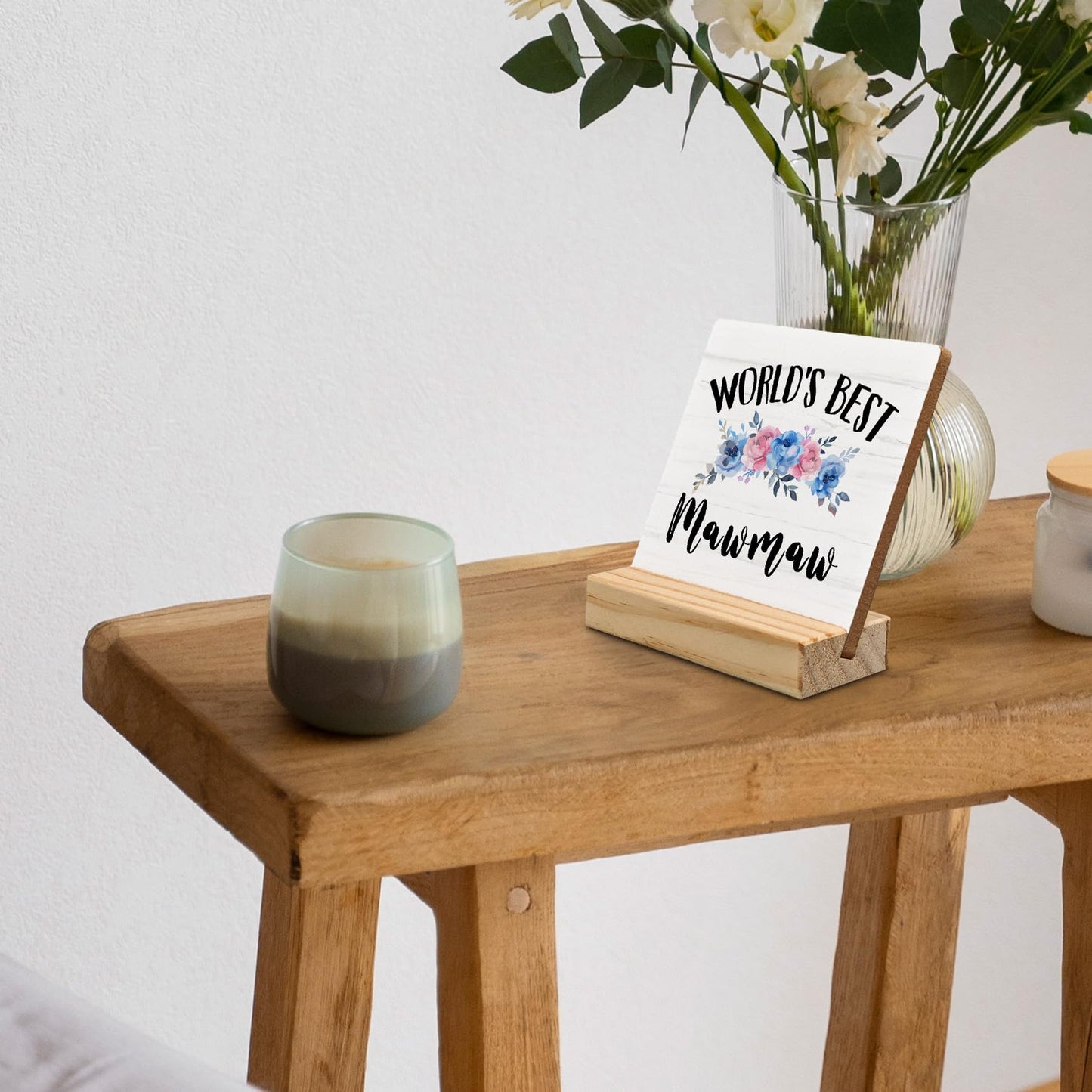 Mawmaw Gifts Desk Decor, Mawmaw Christmas Gifts for Grandma Nana Gigi Gift from Grandkids Grandchildren Wood Plaque, World's Best MawmawWooden Plaque Sign with Wood Stand for Home Office
