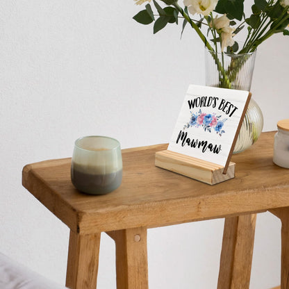 Mawmaw Gifts Desk Decor, Mawmaw Christmas Gifts for Grandma Nana Gigi Gift from Grandkids Grandchildren Wood Plaque, World's Best MawmawWooden Plaque Sign with Wood Stand for Home Office