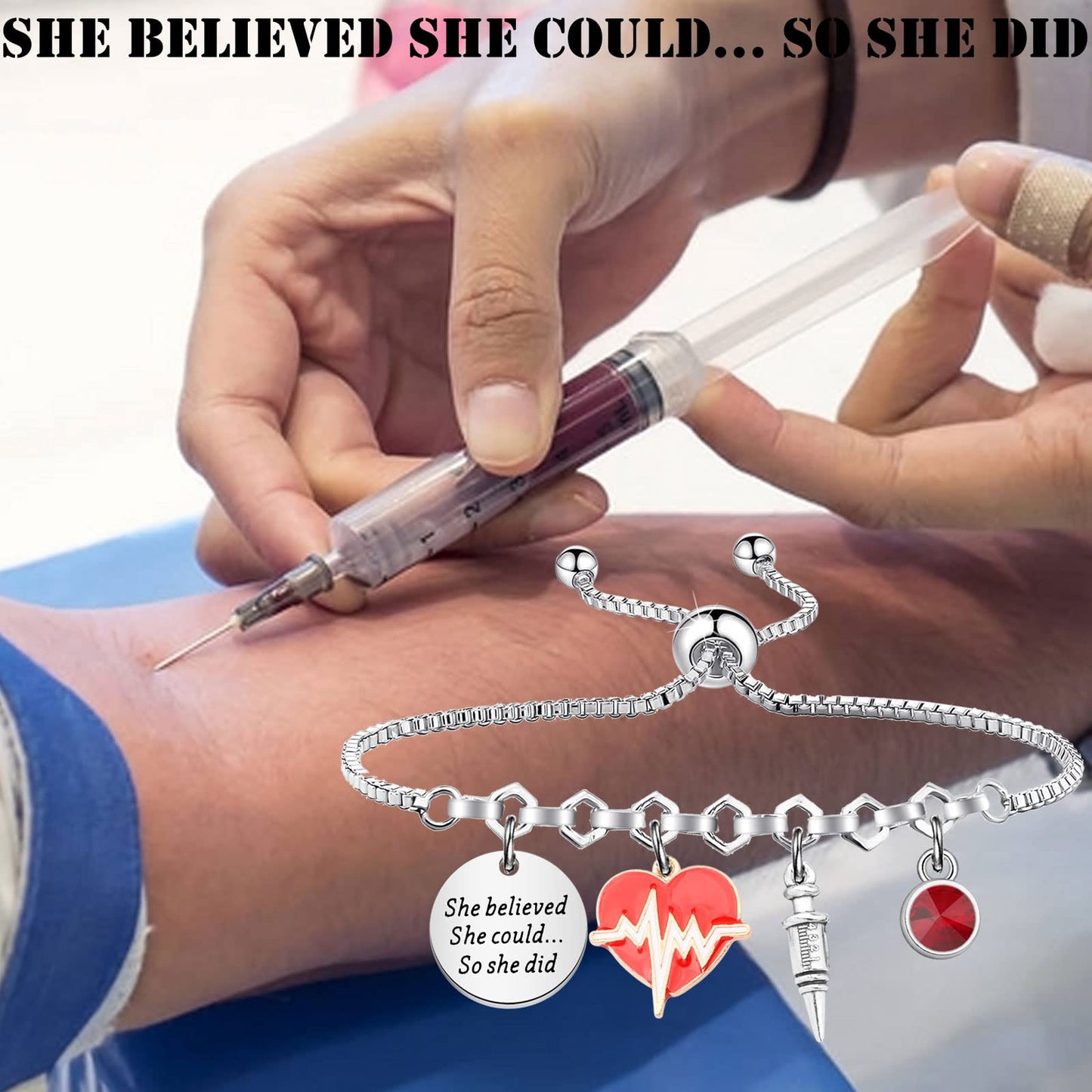 PLITI Phlebotomist Bracelet - Phlebotomy Technician Graduation Gift: 'She Believed She Could So She Did'