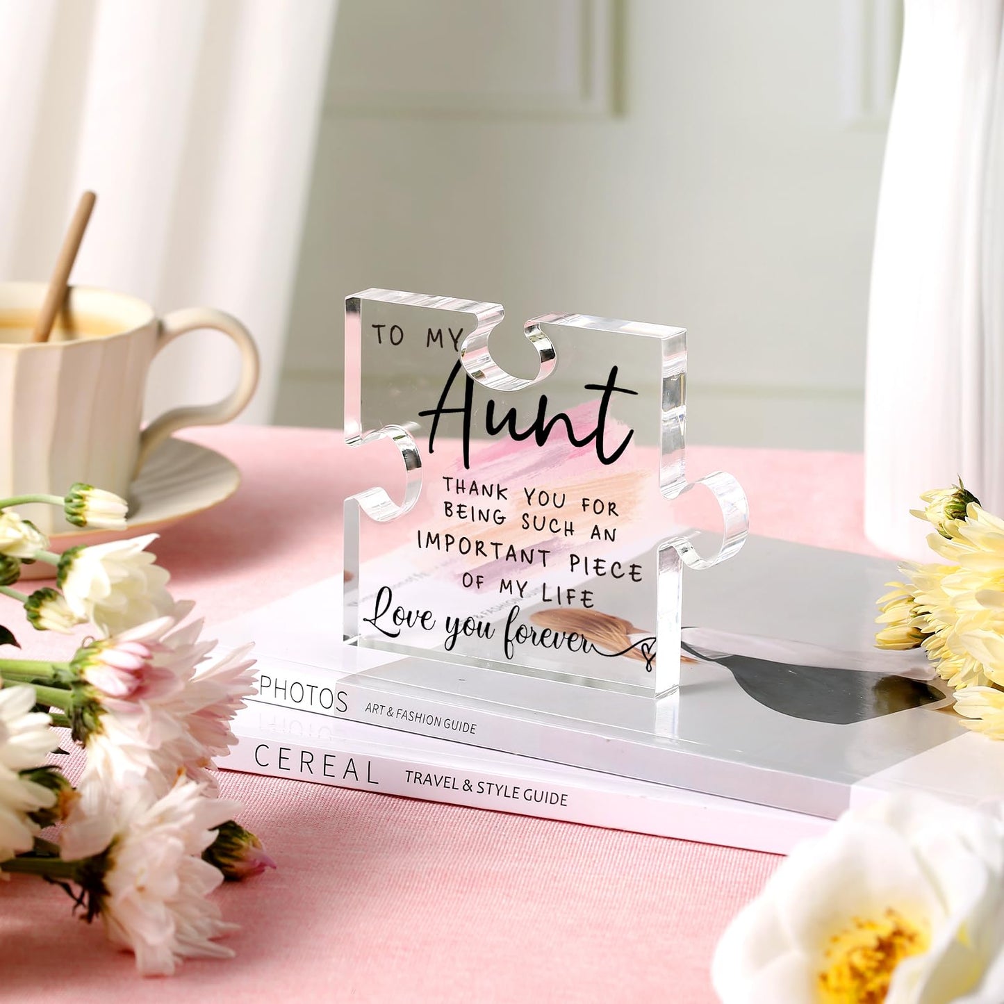 LukieJac Aunt Gifts - Unique Acrylic Puzzle-Shaped Plaque Desk Decoration for Aunt's Birthday, Christmas, Wedding, Mother's Day