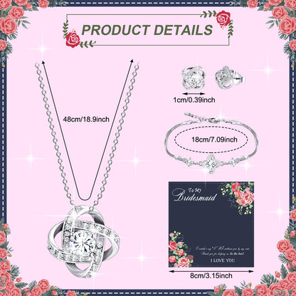 Yinkin 6 Bridesmaid Jewelry Sets Silver Wedding Jewelry Sets Will You Be My Bridesmaid Necklace Earrings Bracelet with Card Proposal Gift for Women Bridal Costume Accessories