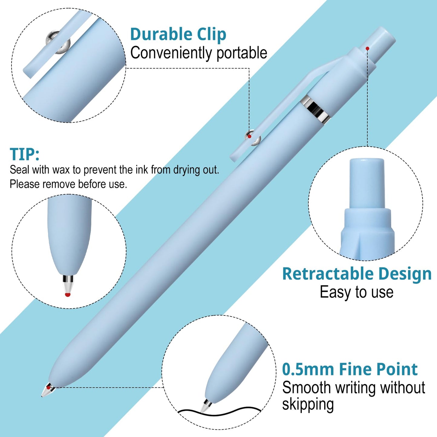 Fenmay Gel Pens, 6 Pcs Smooth Writing Pens No Bleed & Smear, Black Ink Cute Pens Fine Point (0.5mm), Retractable Aesthetic Pens School Office Supplies for Women & Men