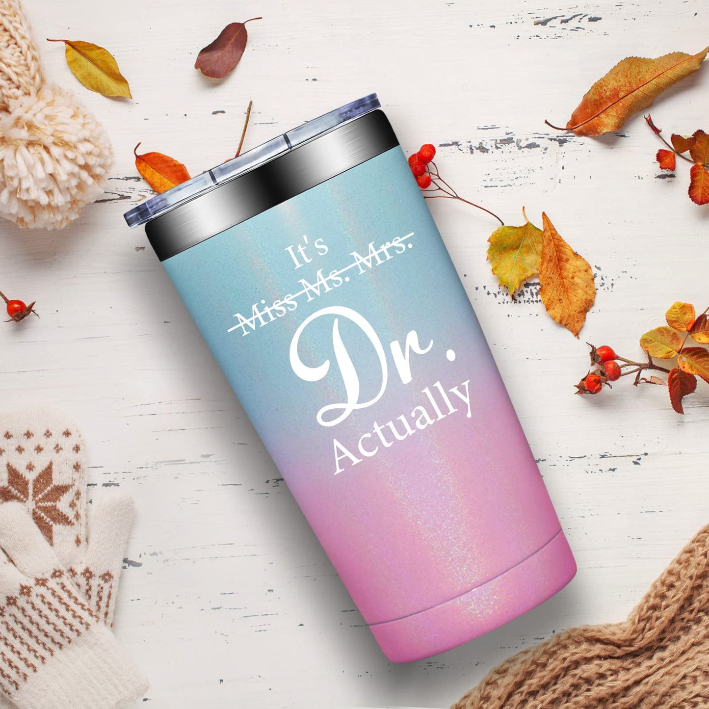Grifarny Doctors Day Gifts - Ph.D. Gifts for Women - Ph.D. Graduation Gift for Her - Graduate Gift for Phd, Medical School Students, Doctors, Physician MD - It's Miss Ms Mrs Dr Actually Tumbler