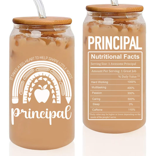 Principal Appreciation Gifts, Principal 16oz Glass Cup, Principal Gifts for Women, Unique Thank you Birthday Retirement Principal Teacher Gift