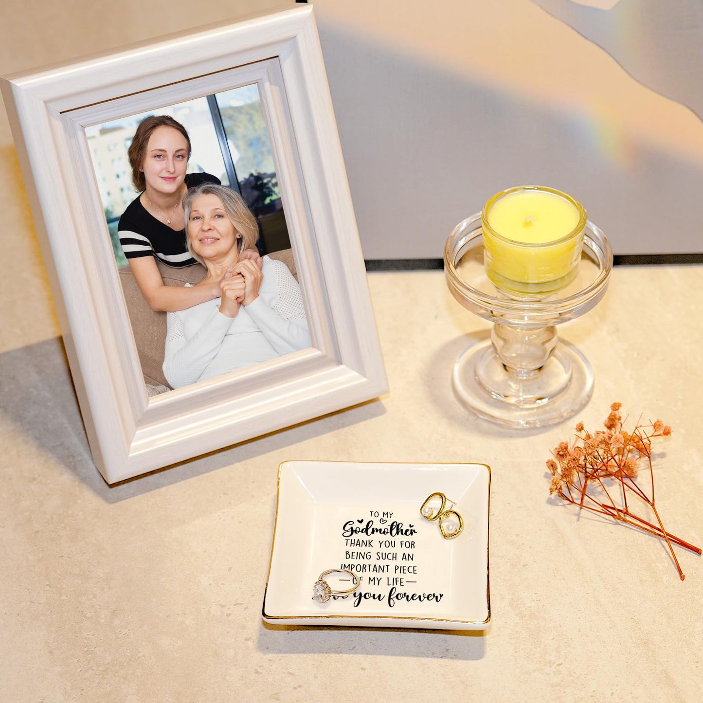 PUDDING CABIN Gifts for Godmother Jewelry Dish Trinket Tray, Godmother Gifts from Godchild Birthday Christmas Mothers Day