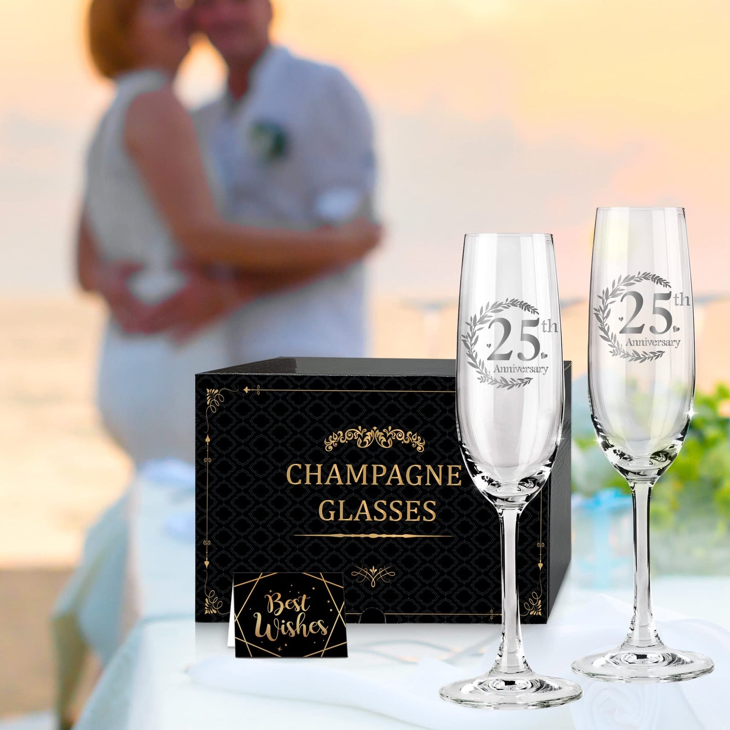 Tom Boy 25th Anniversary Champagne Flutes, Wedding Gifts Anniversary for Couple, 25th Wedding Anniversary Champagne Flutes Glasses Set of 2, Couple gifts, Anniversary 25th Gifts for Parents