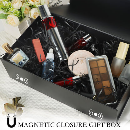 LFBOX Black Gift Box with Magnetic Lids 13.8x8.3x4.4 in, Large Bridesmaid Groomsman Proposal Boxes 1 Pack, Collapsible Rectangle Storage Box