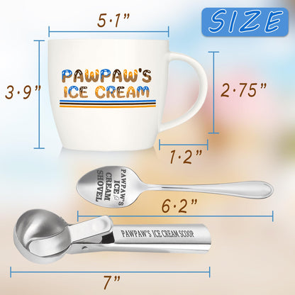 FUTBU Pawpaw Gifts, Gifts for Him Paw Paw's Christmas, Paw Paw's Ice Cream Bowl Scoop Shovel Spoon Set, Paw-Paw’s Ice Cream Gift, Ideal Xmas Birthday Father's Day Man Gifts