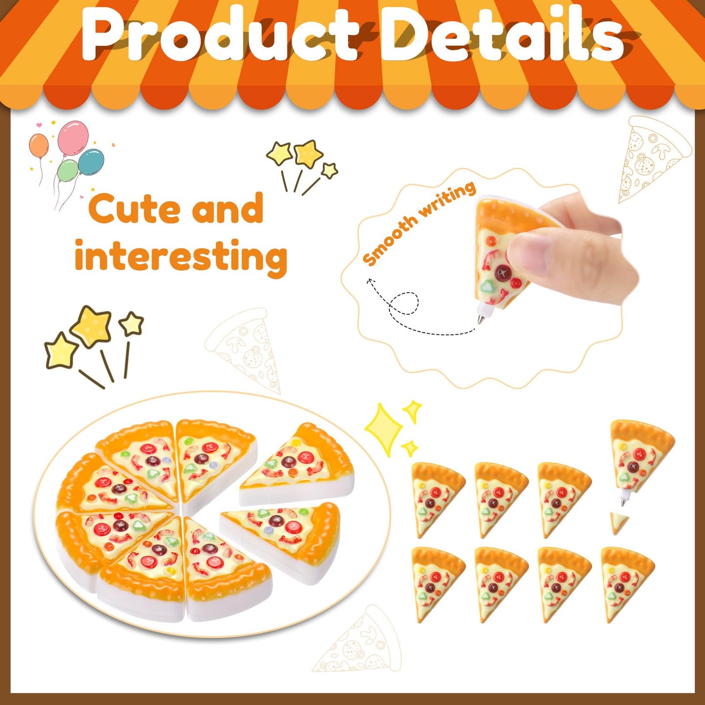 30 Pack Pizza Party Favors Bulk Mini Pizza Pen with Cards for Birthday Gift Rewards Supplies