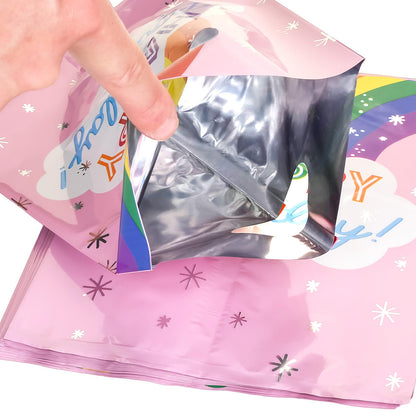 SnortleSnap 40Pcs Rainbow Birthday Party Favor Bags, Rainbow Party Theme Gift Bags， 6.7 x 9.8 Inch Plastic with Handle