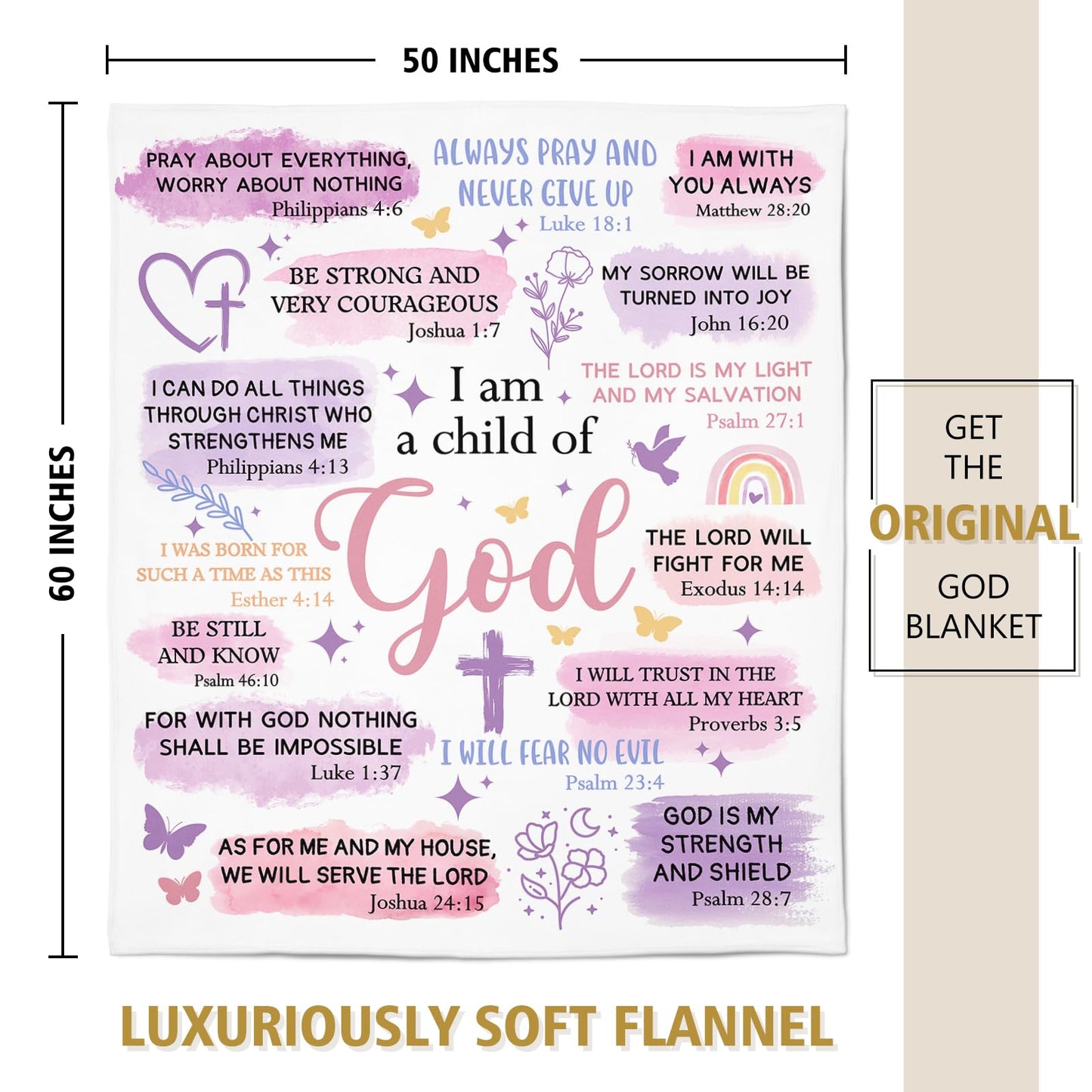 Baptism Gifts for Girl, I Am a Child of God Blanket, Teen Girl Gifts Trendy Stuff, Christian Birthday Gifts for Teen Girls, Women Confirmation & First Communion Gifts for Girls(50 * 60)