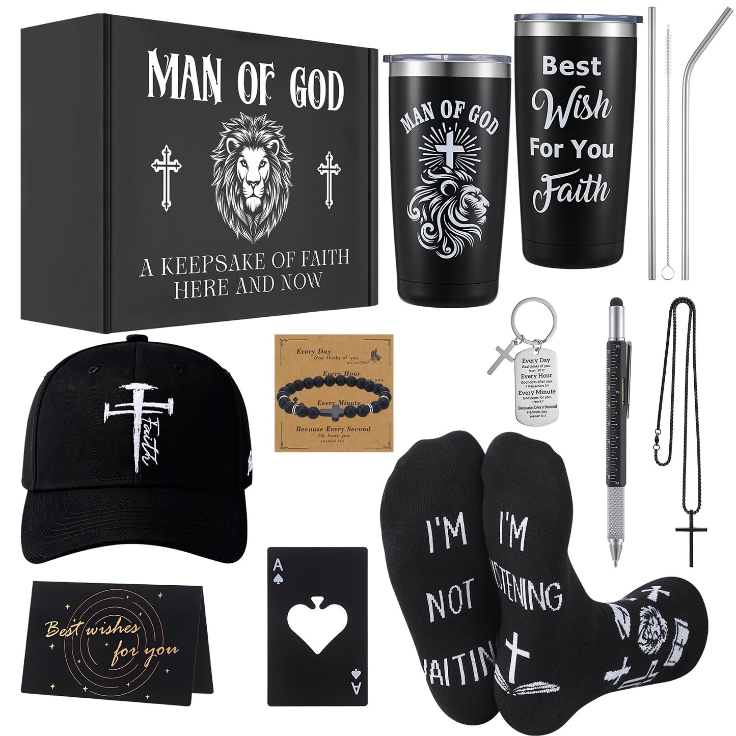 10 Pcs Christian Gifts for Men Inspirational Religious Gift Set for Dad Husband Grandpa Male Friends Coworker