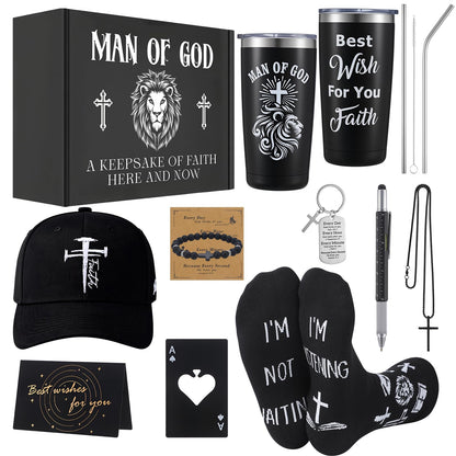 10 Pcs Christian Gifts for Men Inspirational Religious Gift Set for Dad Husband Grandpa Male Friends Coworker