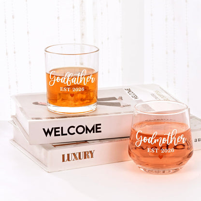 Futtumy Godparents Proposal Gift, Godfather Godmother EST 2026 Whiskey Wine Glasses for Birthday Christmas Mothers Day Fathers Day, Godmother Proposal Gift, Baptism Gifts for Godparents from Godchild