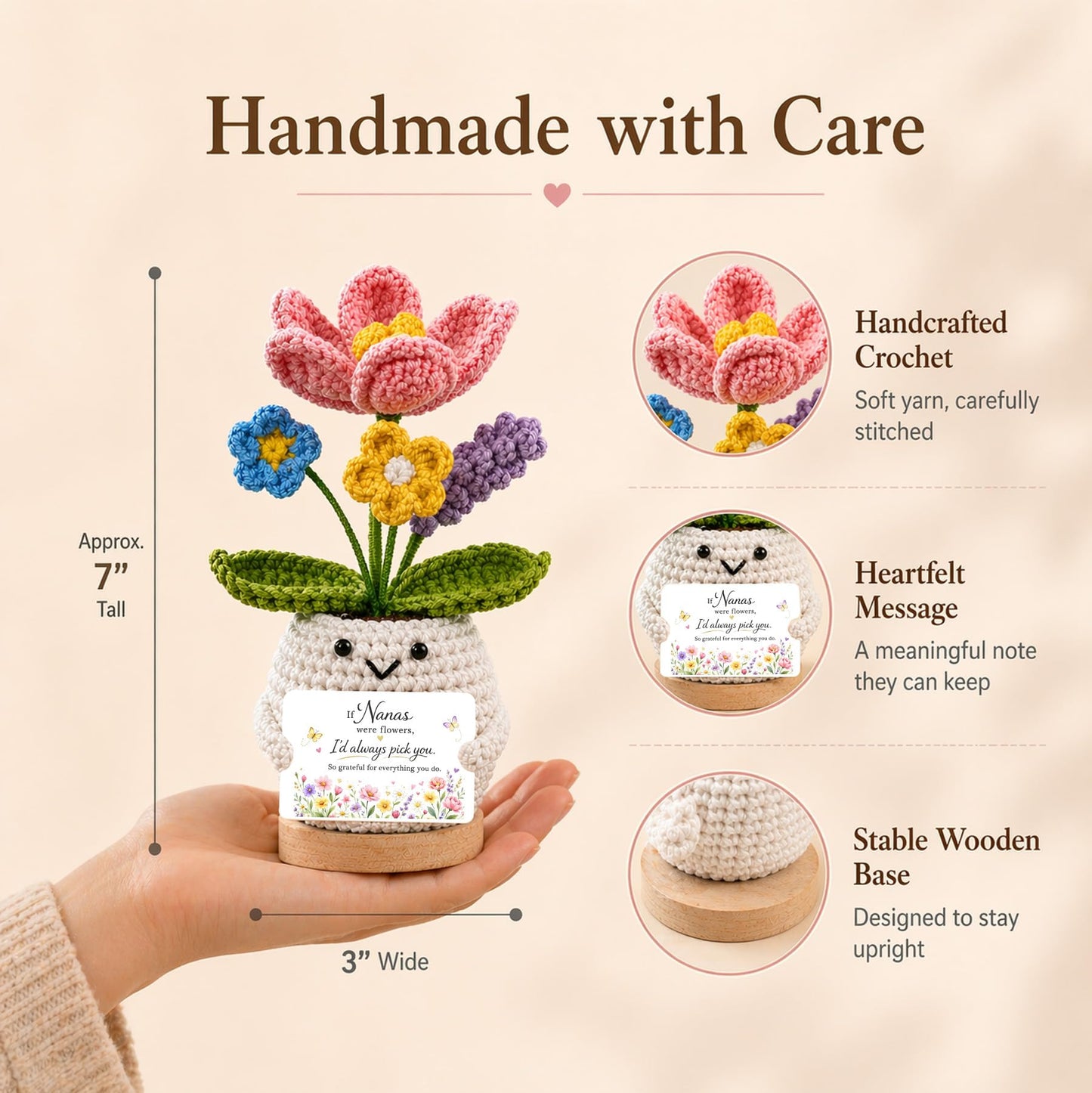 MHSMHL Nana Gifts, Crochet Tulip Flower Gift for Nana, Mothers Day Birthday Gifts for Nana from Granddaughter Grandson, Cute Appreciation Gift for Nana Grandma