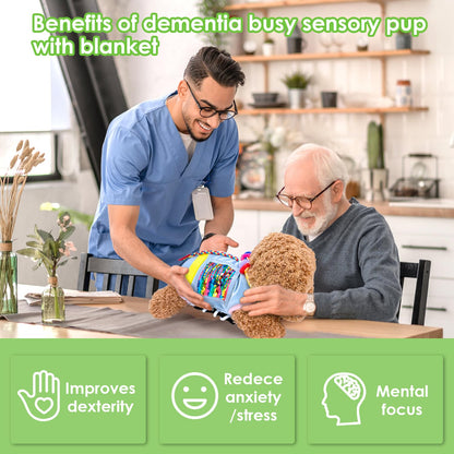Fidget Sensory Dog Blanket for Elderly | Premium Dementia Activities for Seniors Items | Engaging Sensory Items (pup) for Adults | Gift and Activities for Seniors with Alzheimer