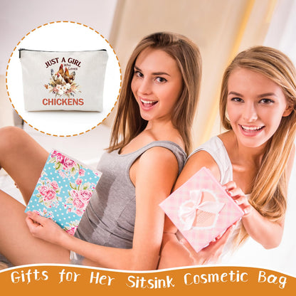 Sitsink Funny Gifts for Chicken Lovers - Just a Girl Who Loves Chickens Unique Gifts for Women, Rooster Flower Bouquet Makeup Bags, Gifts for Best Friends Birthday, Chicken Mom Stuff Girls Gifts