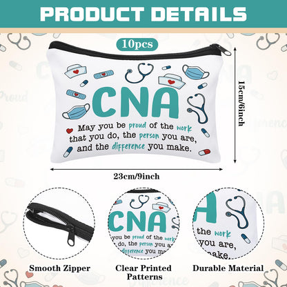 10 Pcs Happy CNA Week Gifts Bulk Cosmetic Bag Nursing Assistant Appreciation Makeup Bag for Nurses Women