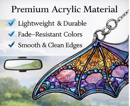 Bat Car Hanging Ornament, Stained Glass Style Bat Suncatcher, Gothic Rear View Mirror Decor, Halloween Bat Window Hanging, Witchy Gifts for Goth Women(Bat 4)