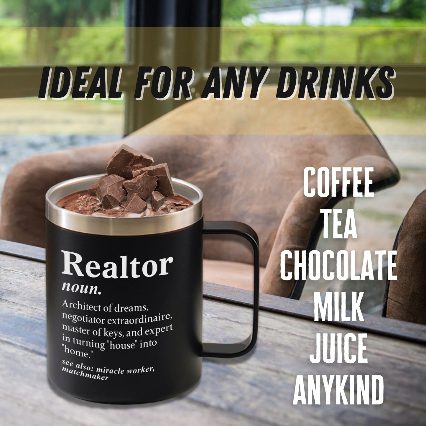 Onebttl Realtor Gifts for Women Men, Funny Gifts for Real Estate Agents, 12oz Stainless Steel Coffee Mug (Black, Definition)