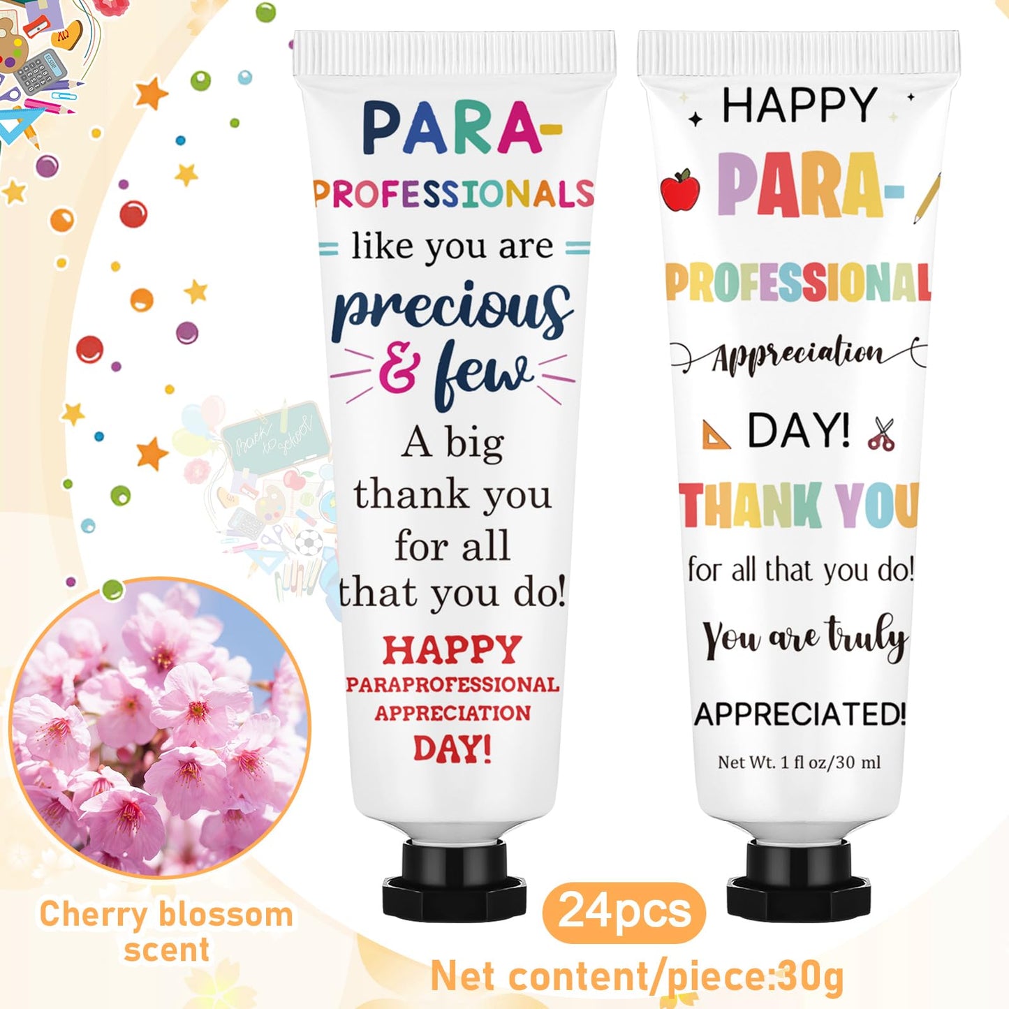 Loopeer 24 Pcs Teacher Appreciation Paraprofessional Day Gifts Bulk Double-sided Hand Cream Travel Size Paraprofessional Gift for Coworker Administrative Assistant Volunteer