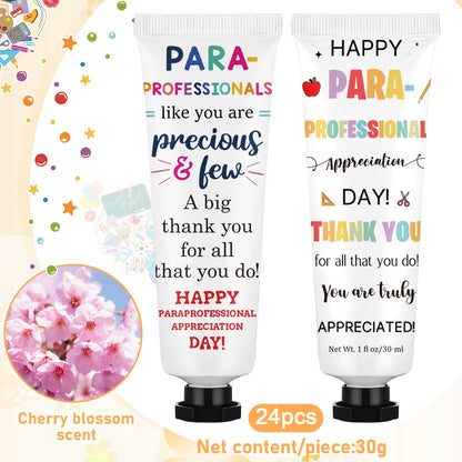 Loopeer 24 Pcs Teacher Appreciation Paraprofessional Day Gifts Bulk Double-sided Hand Cream Travel Size Paraprofessional Gift for Coworker Administrative Assistant Volunteer