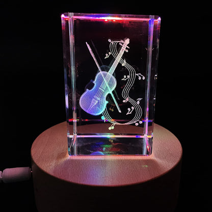 XINDAM 3D Violin Paperweight Laser Etched in Crystal Glass Cube Music Graduation Christmas Birthday Valentine's Day