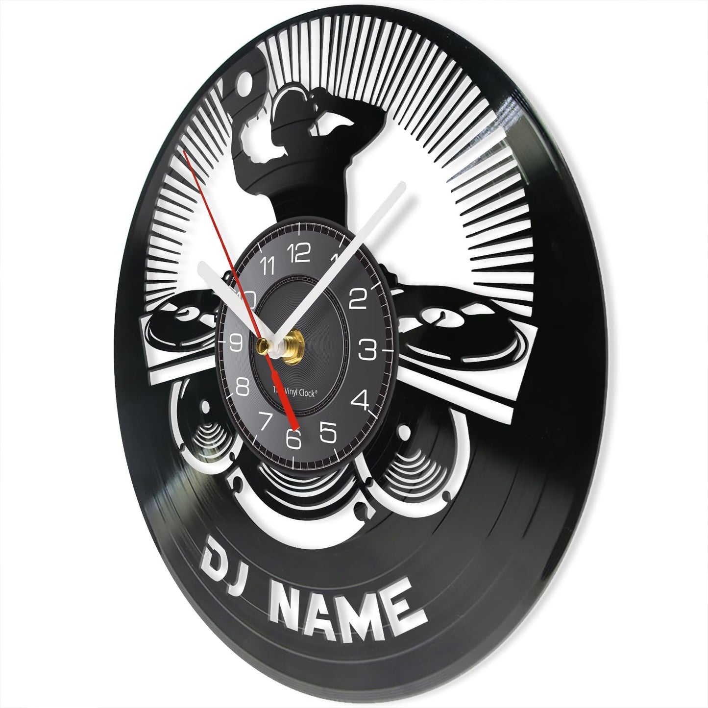 12 Inch Personalized Dj Name Clock, Custom Dj Music Vinyl Record Wall Clock Silent Non-Ticking Battery Operated Clock Wall Watch Gifts for Dj Man Cave Bedroom Music Room Studio
