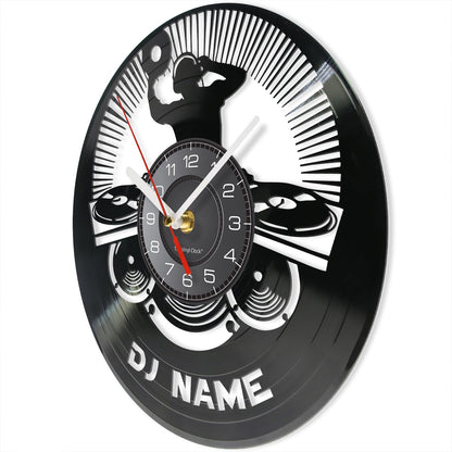 12 Inch Personalized Dj Name Clock, Custom Dj Music Vinyl Record Wall Clock Silent Non-Ticking Battery Operated Clock Wall Watch Gifts for Dj Man Cave Bedroom Music Room Studio