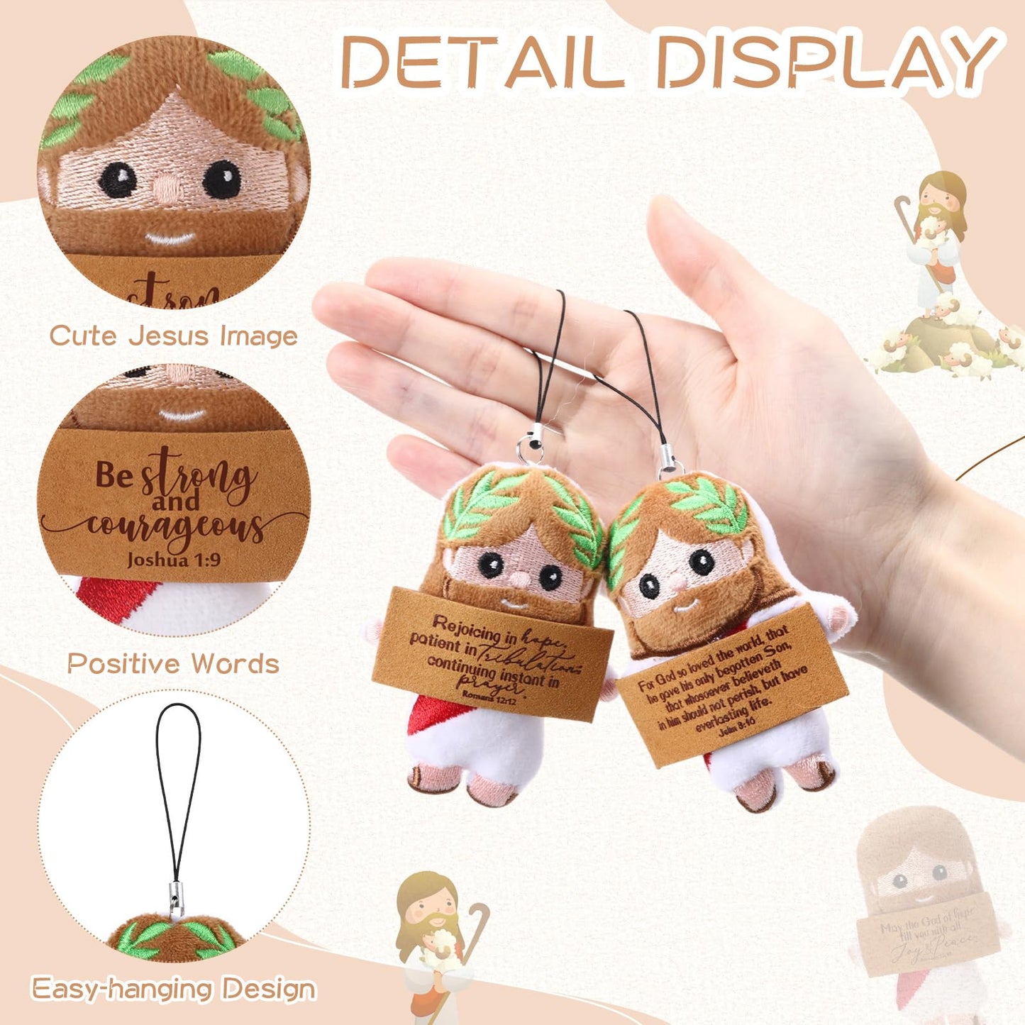 Newwiee 30 Positive Jesus Gift Plush Bulk Christian Gifts for Church Pendant Savior Religious Keychain with Inspirational Card for Sunday School Bible Study Group Baptism Party Favors Women Men