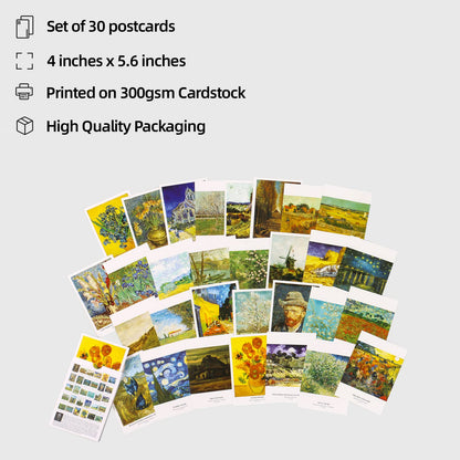 Van Gogh Art Postcards, Famous Painting Abstract Art Post Cards Bulk Pack(30 Pack), Retro Aesthetic Art Posters Collage Kit, Postcards for School Students Teacher Thank You Note Cards