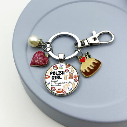 Polish Gifts Poland Lover Keychain for Christmas Graduation Birthday Retirement Poland Vacation Souvenir for Women Kids Mom Girl Trip Pierogi Theme Travel Jewelry Funny Polish Landmarks Keyring