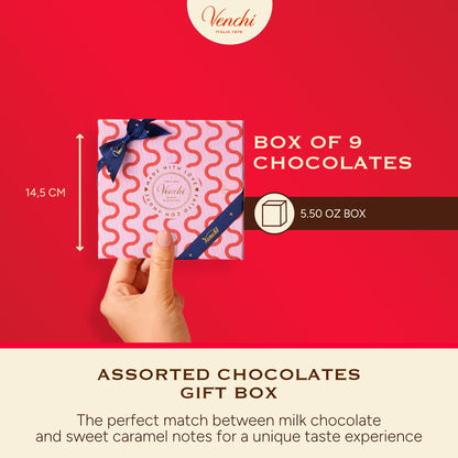Venchi - Giftbox with 9 Milk Chocolate BacioDiDama and Caramel Pannacotta Pralines, 5.5 Oz, Gluten-Free, No Artificial Colours and Preservatives, Mother's Day Gift Idea