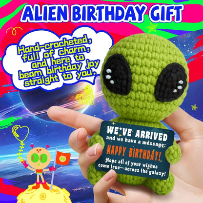 Cool Crochet Alien Unique Birthday Gifts for Him Her Man Women Friends Handmade Positive Alien Funny Space Theme 18th 21th Birhtday Gift for Sci-Fi Fans