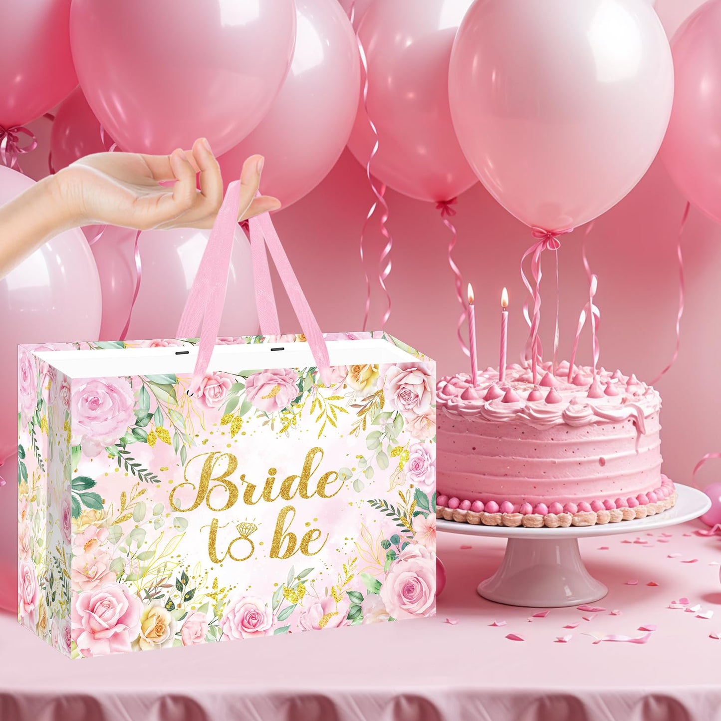 Yomaiha Bride Gift Bag Floral Bridal Shower Gift Bag with Card and Tissue Paper, Bridal Shower Gift Wrapping Paper Bag for Engagement Bride to Be Wedding Party, Bachelorette Party Supplies