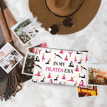 4Pcs Canvas Pilates Teacher Appreciation Gifts Makeup Bag - 9.06" x 5.9" Only Hotties Do Pilates Cosmetic Bags Travel Organizer Portable Accessories with Zipper, Purse Organizer Pouches
